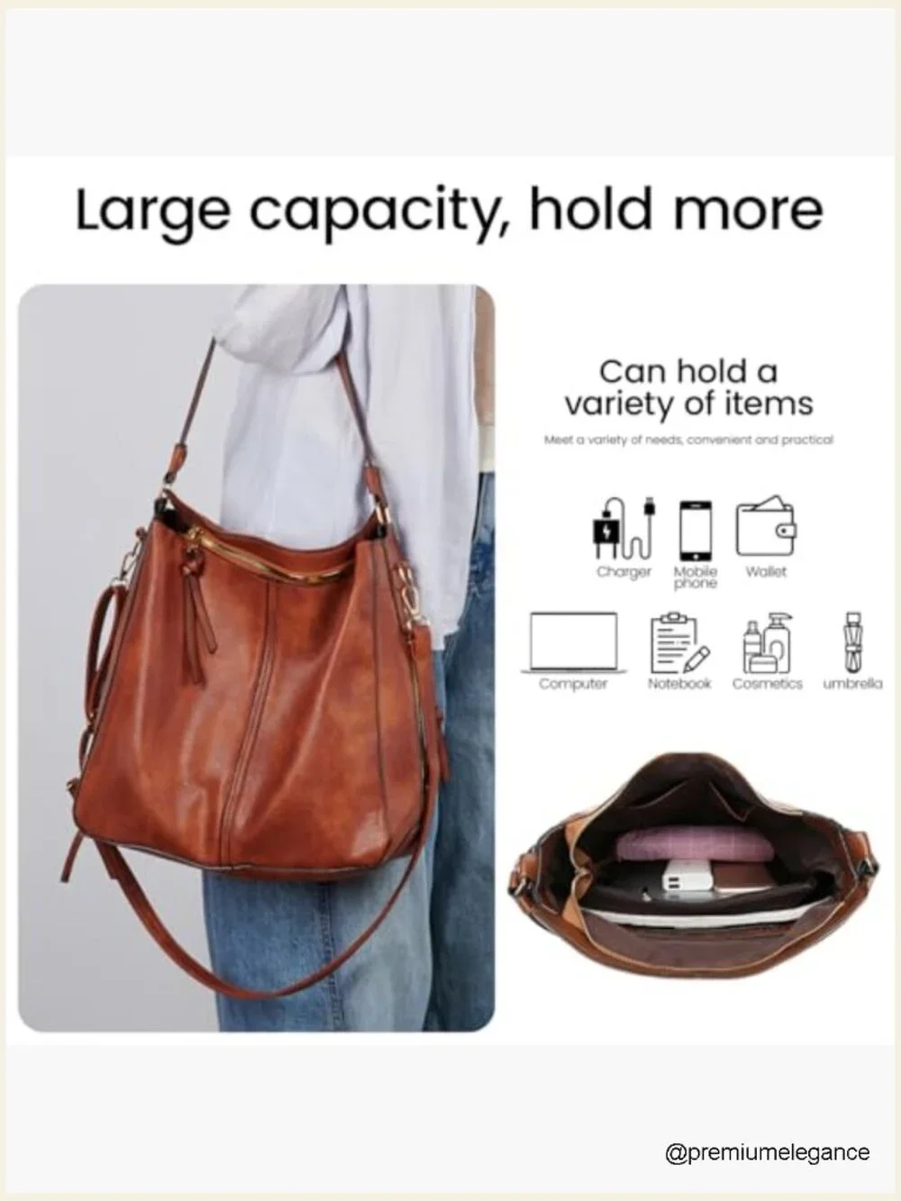 Large Retro Hobo Crossbody Bag Faux Leather Shoulder Purse